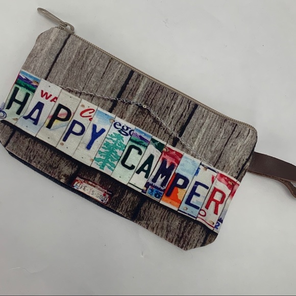 Happy Camper Zip Pouch Upcycled Canvas - Picture 2 of 5